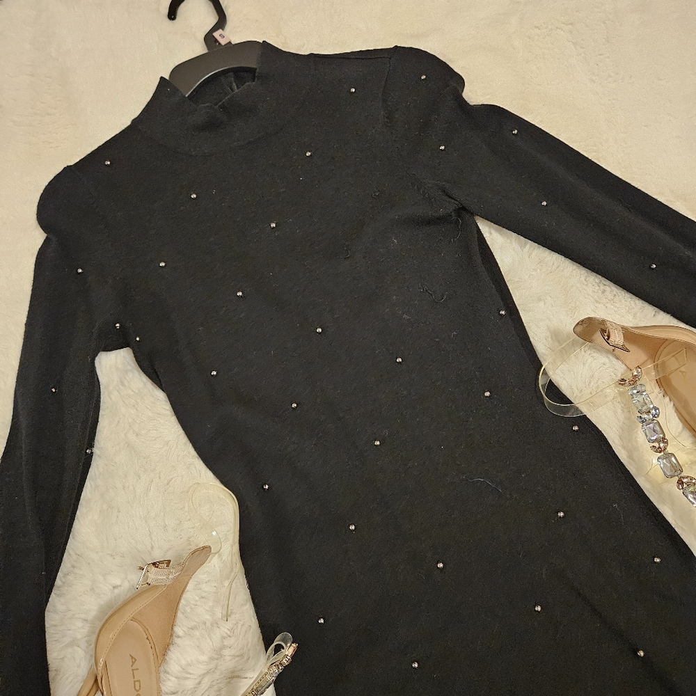 Black stud long sleeve mini dress